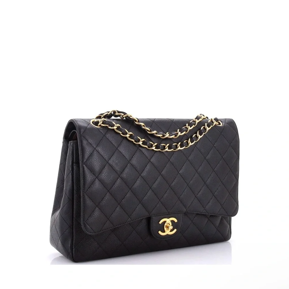 Chanel Black Quilted Leather Bag- caviar maxi in gold details (2014-2015) - Picture 3 of 11